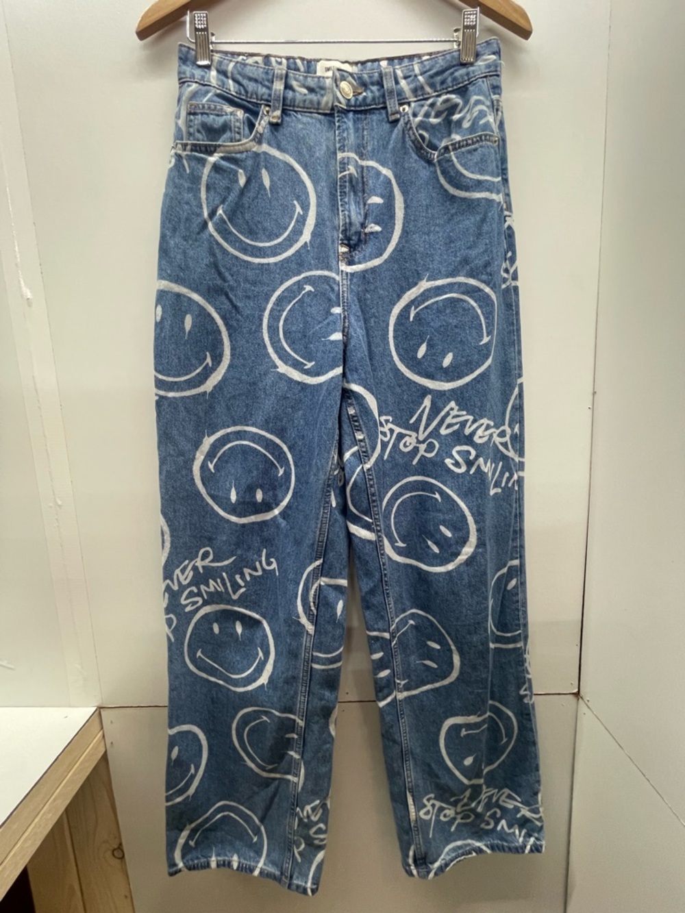 Smiley x H&M Smile Face Allover Print Wide Leg High Rise Baggy Loose Relaxed - Picture 3 of 6